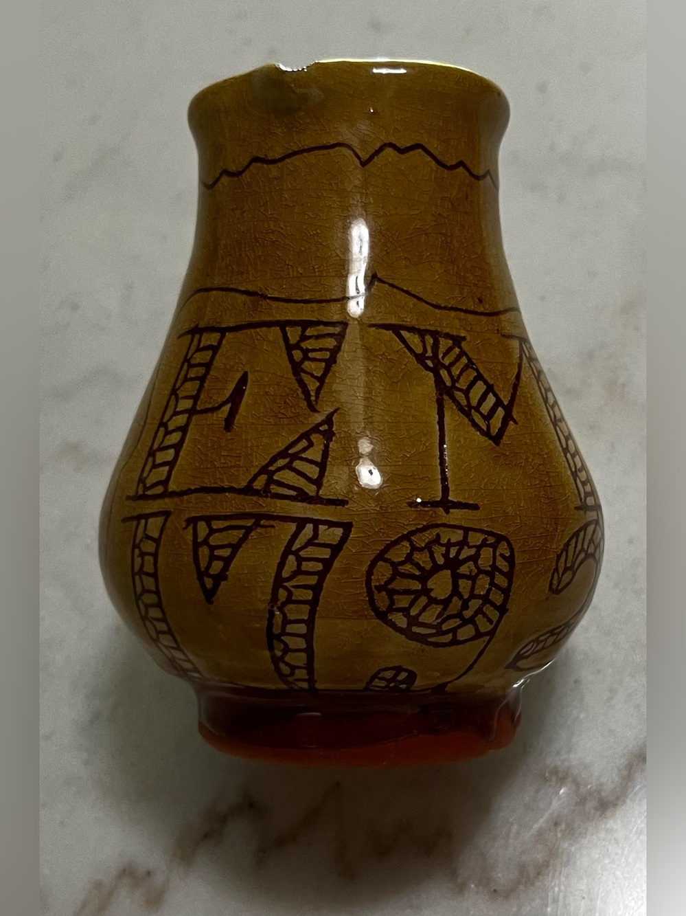 Vintage Williamsburg Pottery  Mustard Yellow Redware Slipware Jug  Pitcher